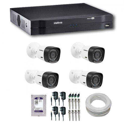 Kit Cftv 04 Câmeras Hd Vhd 1010B G3 + Dvr 04Ch Multi Hd Mhdx 1004s Intelbras c/Hd + Acessorios